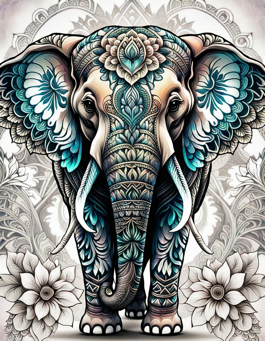 Elephant in henna motif,  24mar24