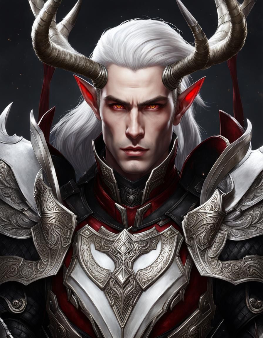 Ornate Elf Warrior with Horns in Skyrim Armor