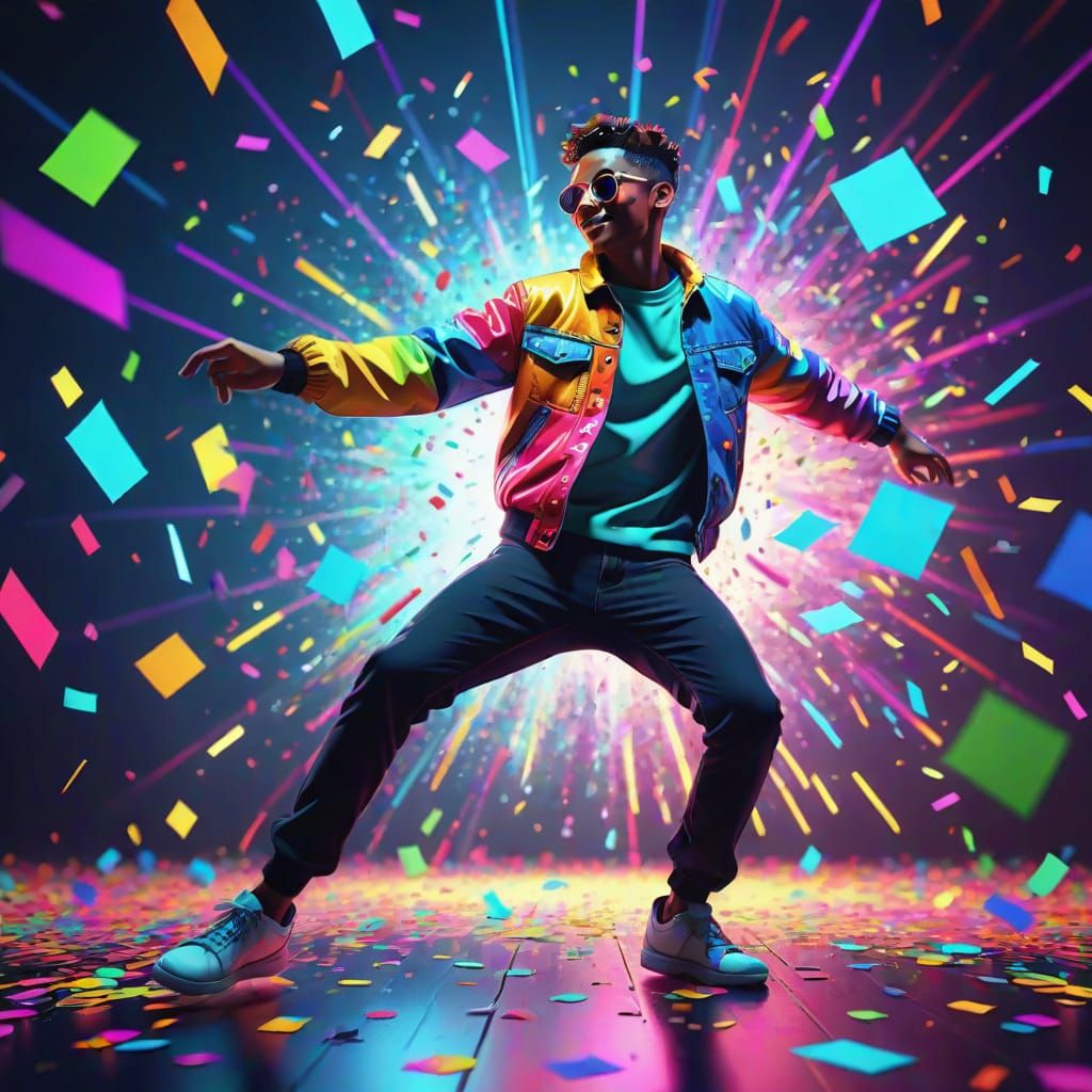 Person Dancing in Pop Art Style with Neon Lights