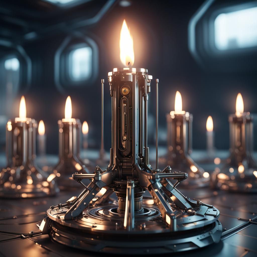 Futuristic Sci-Fi Candle with Intricate Mech Details