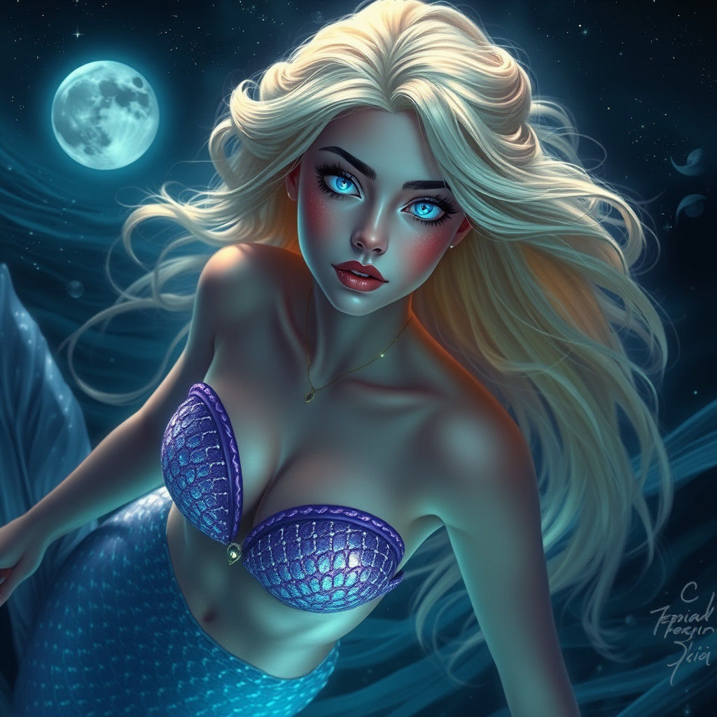 Bioluminescent Mermaid in a High-Contrast Matte Painting