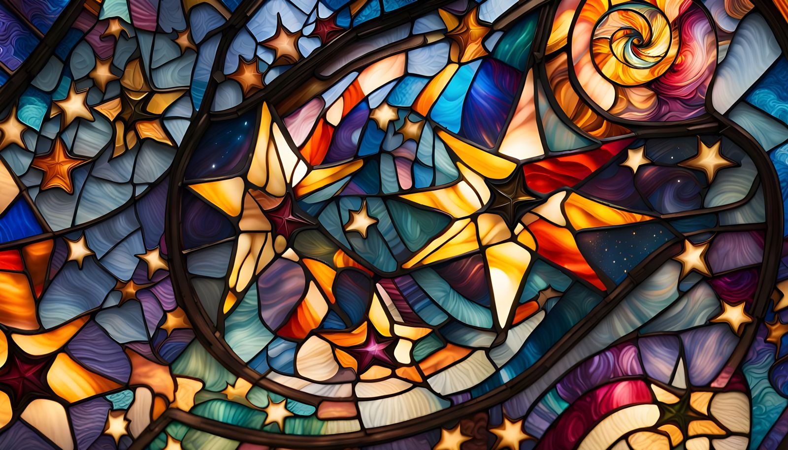 Colorful Stained Glass Stars in Dreamy Vortex