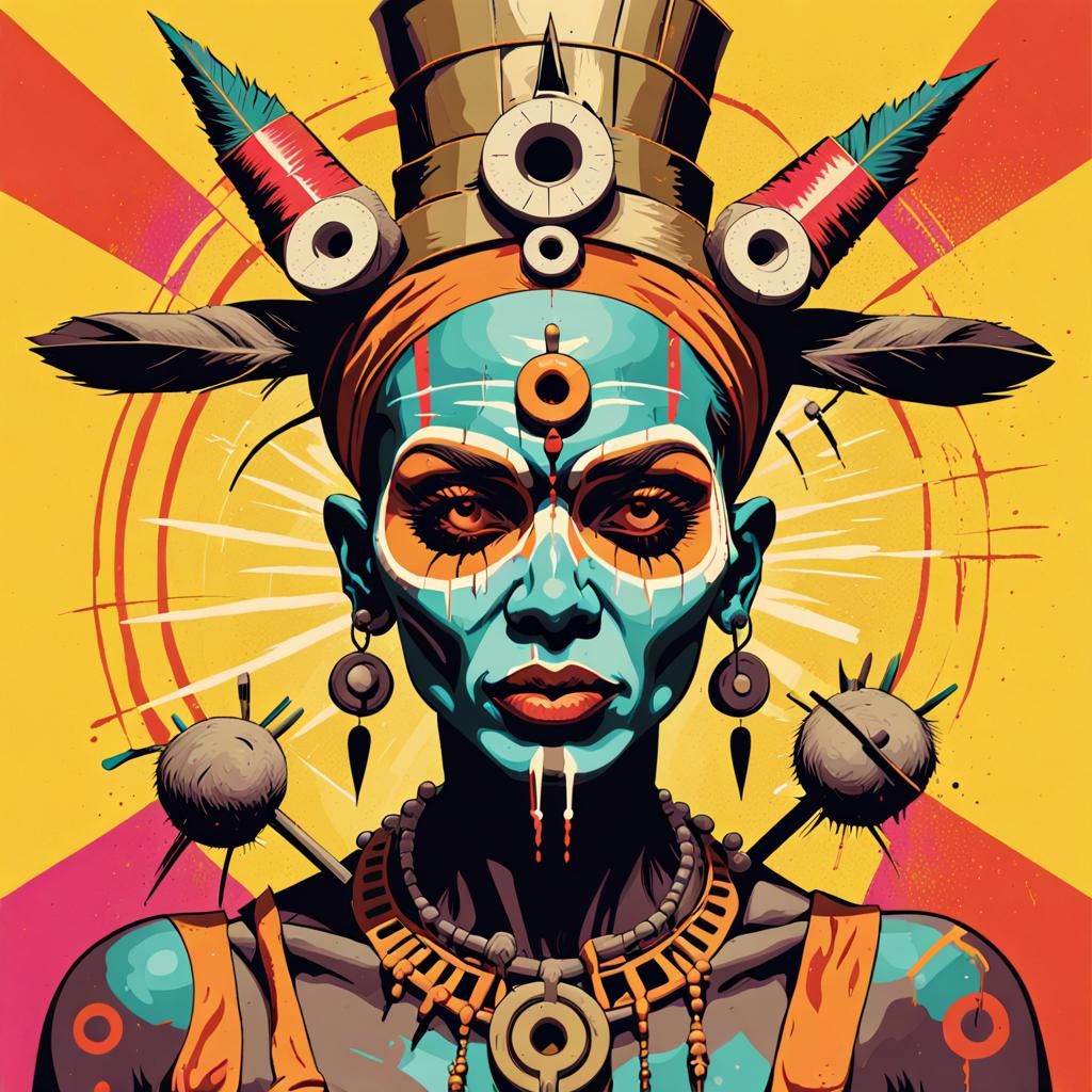 Albinose Voodoo witch doctor, pop art style
