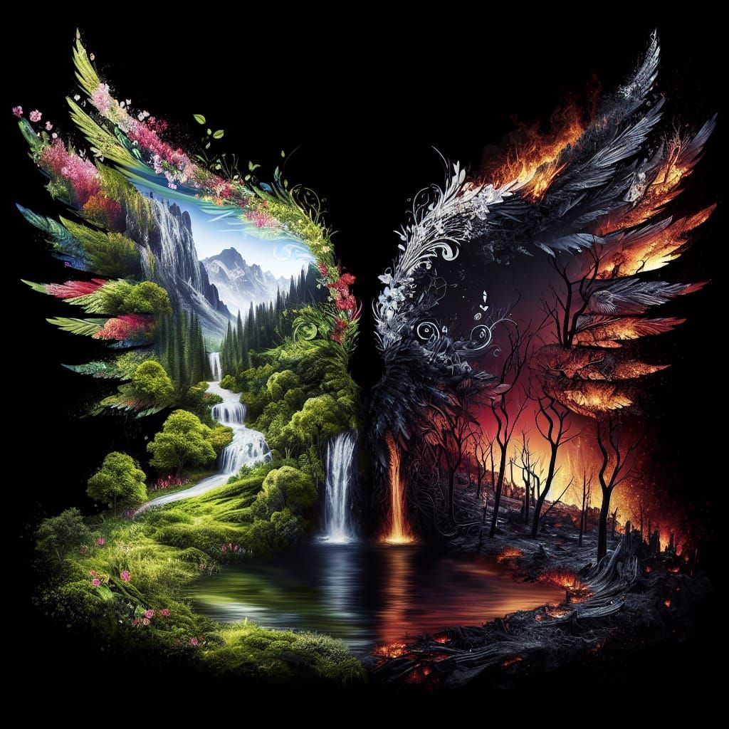 Nature's Duality: A Double Exposure Illustration