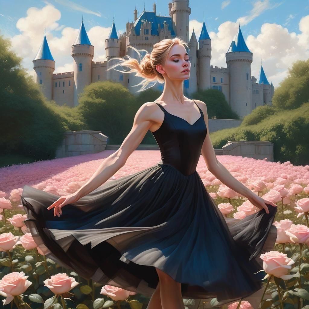 Ballerina Portrait with Castle Background, Hyperdetailed Art
