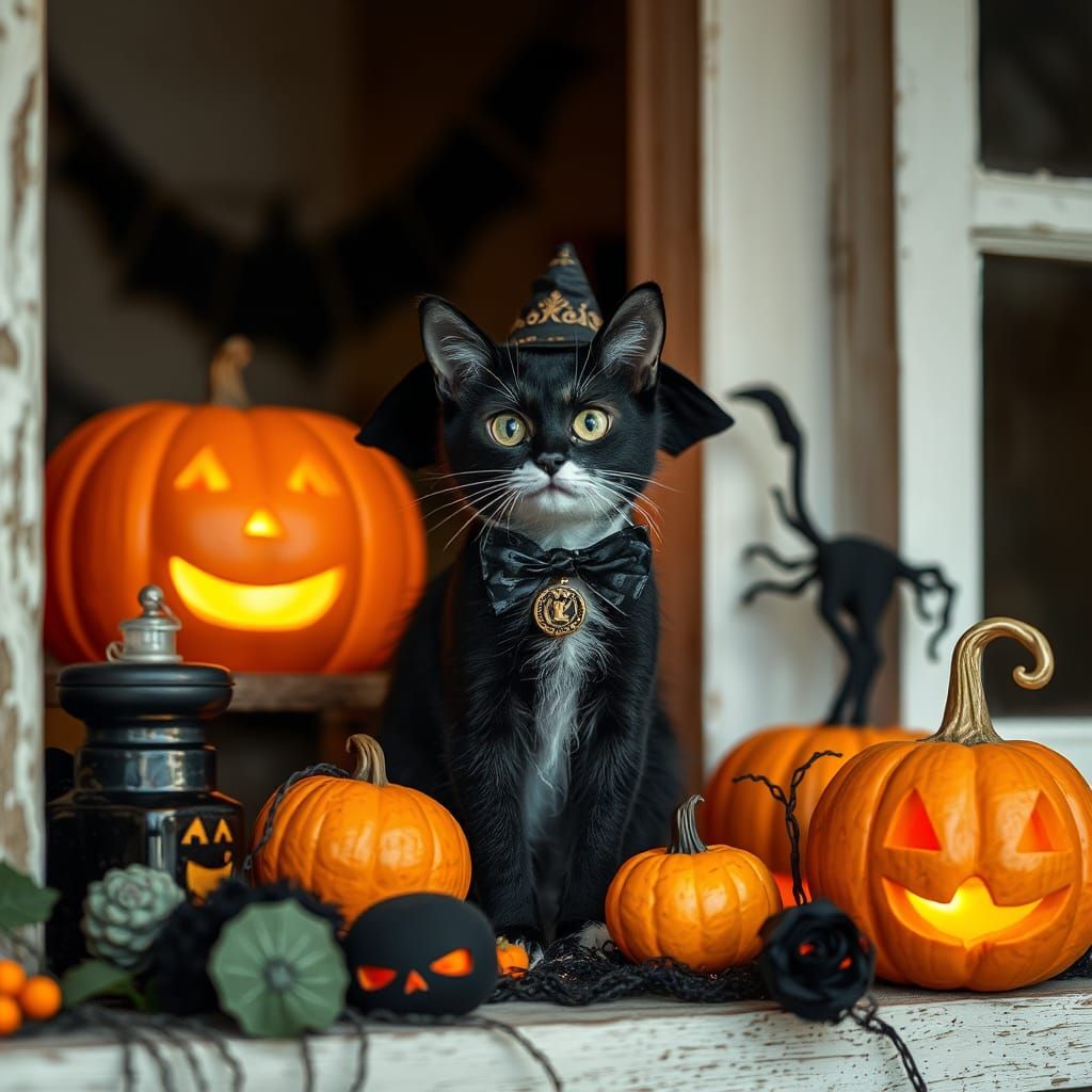 Halloween Cat in Spooky Scene