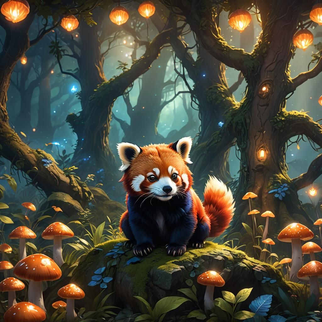 Mystical Red Panda in Enchanted Forest