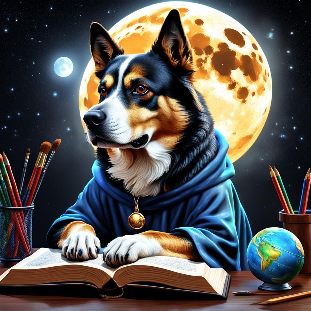 Magical Dogs Study Constellations on the Moon