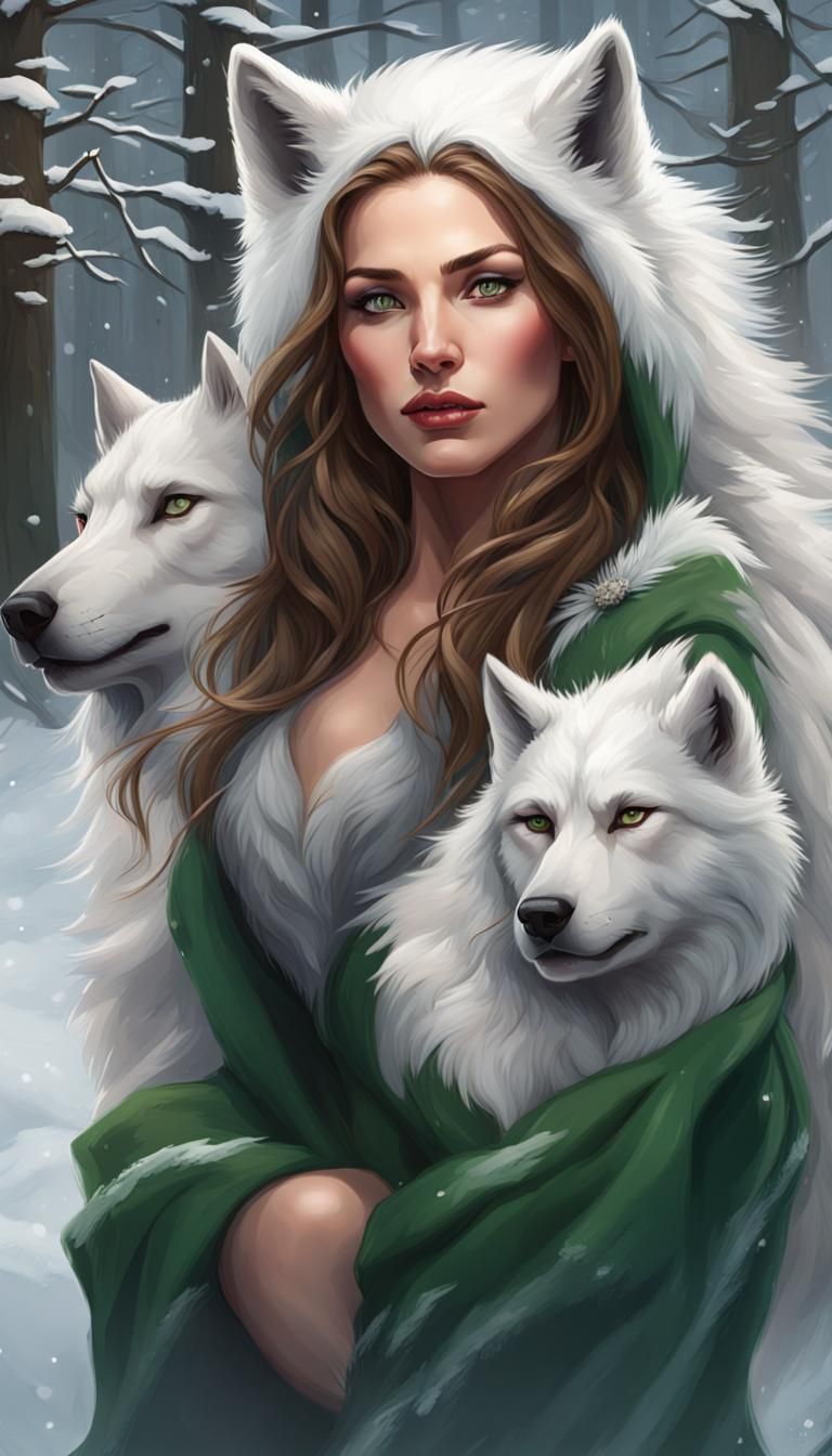Queen of Winter Wolves: Hyperdetailed Digital Portrait