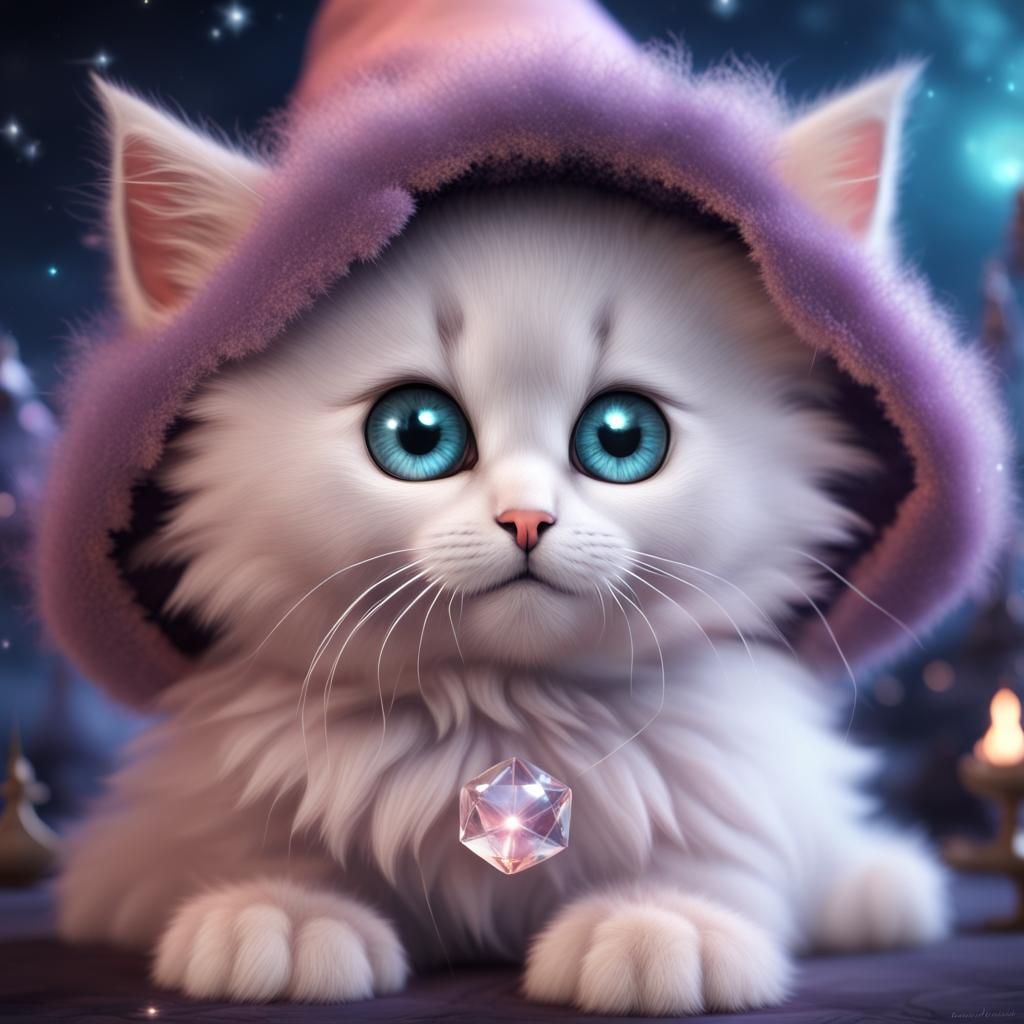 Cosmic Witch Kitten with Crystal Eyes in 8k