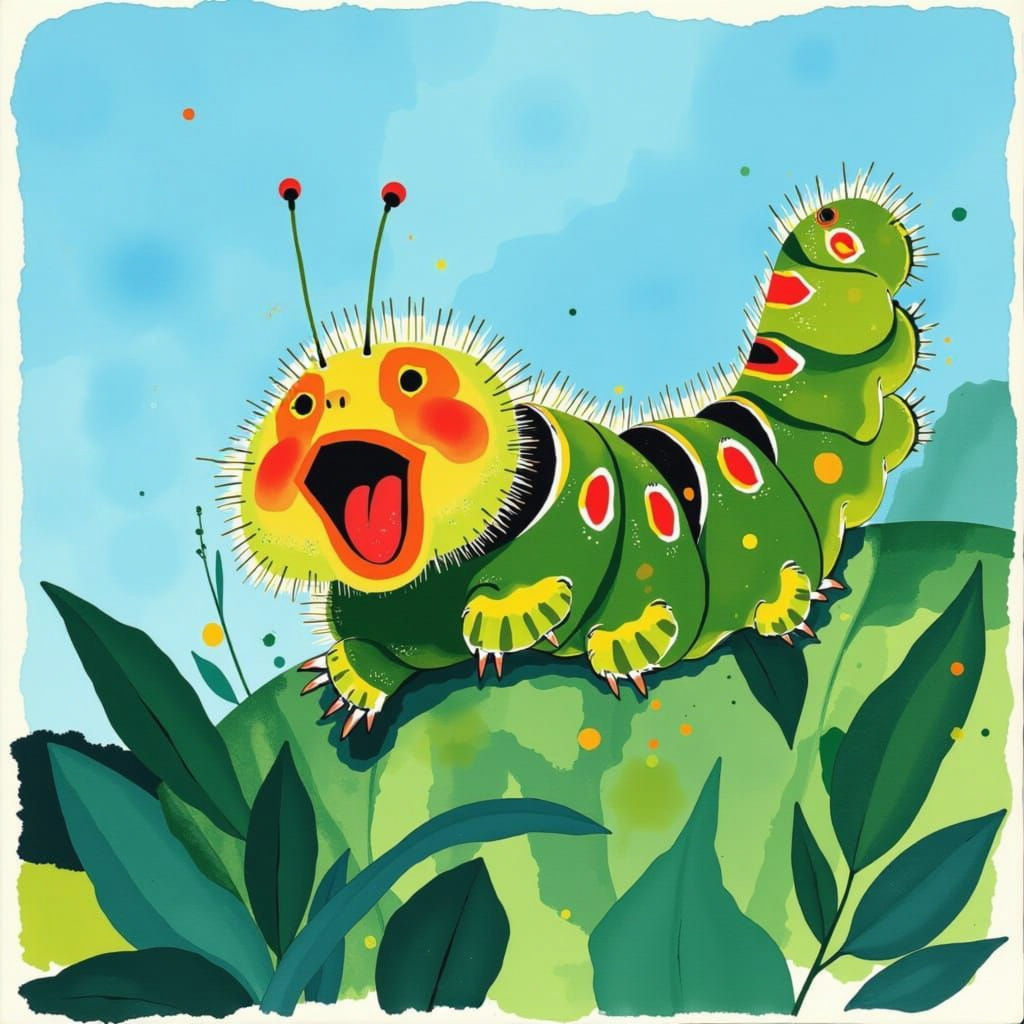 Joyful Caterpillar in Azure Sky