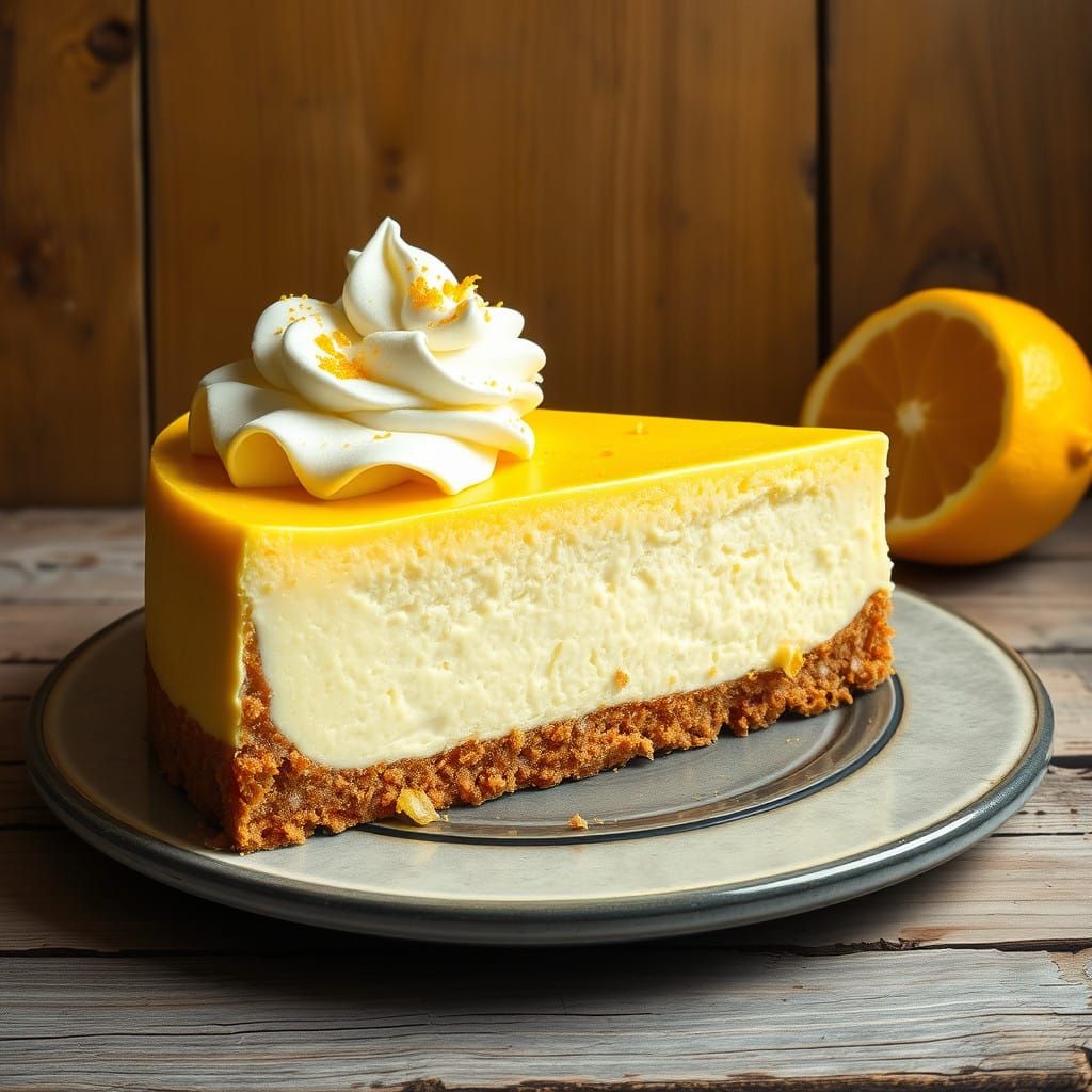 Lemon Cheesecake Still Life in Warm Golden Light
