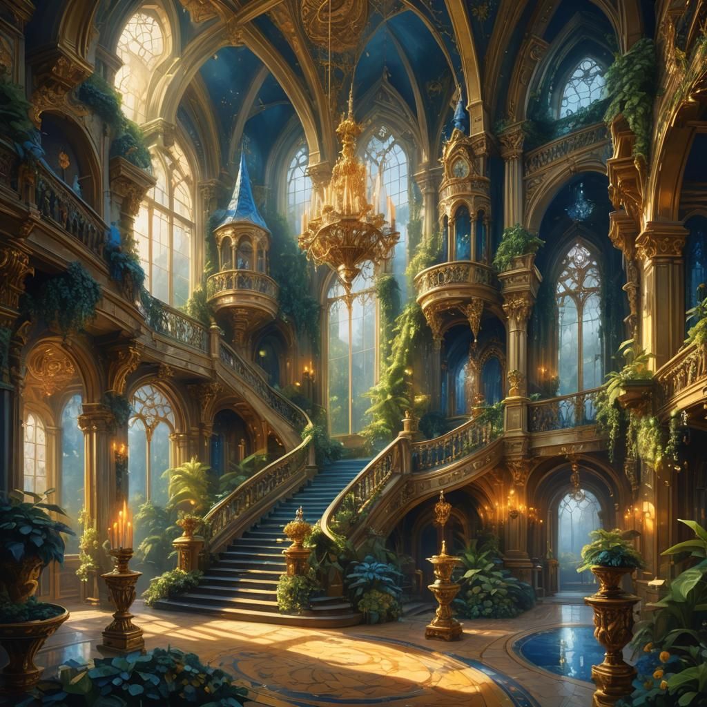 Ornate Mansion in Lush Fantasy Landscape, Baroque Style