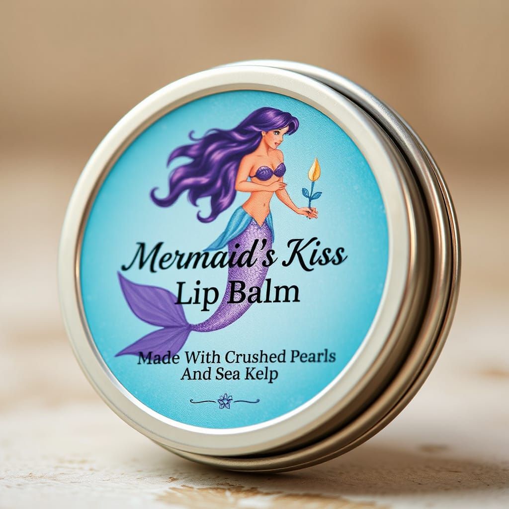 Mermaid's Kiss Lip Balm Beauty Product Label in Whimsical St...