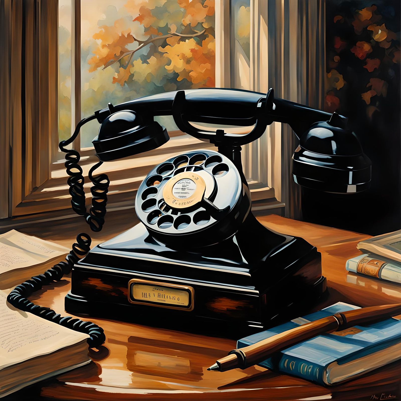 Hyperrealistic Rotary Phone in Retro Watercolor Style