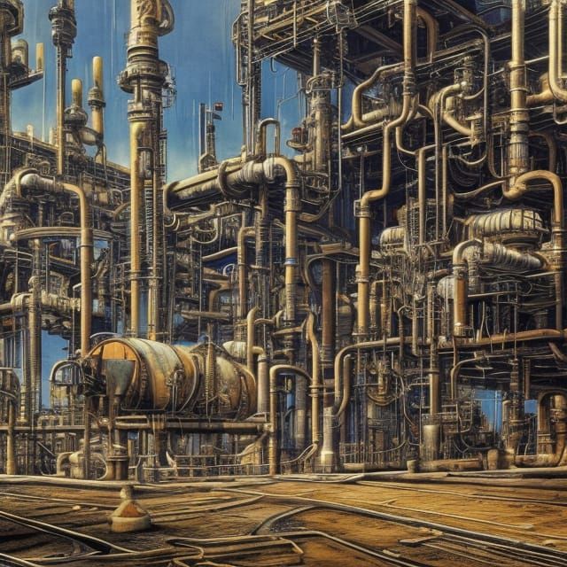 Dystopian Industrial Architecture with Petroleum Piping