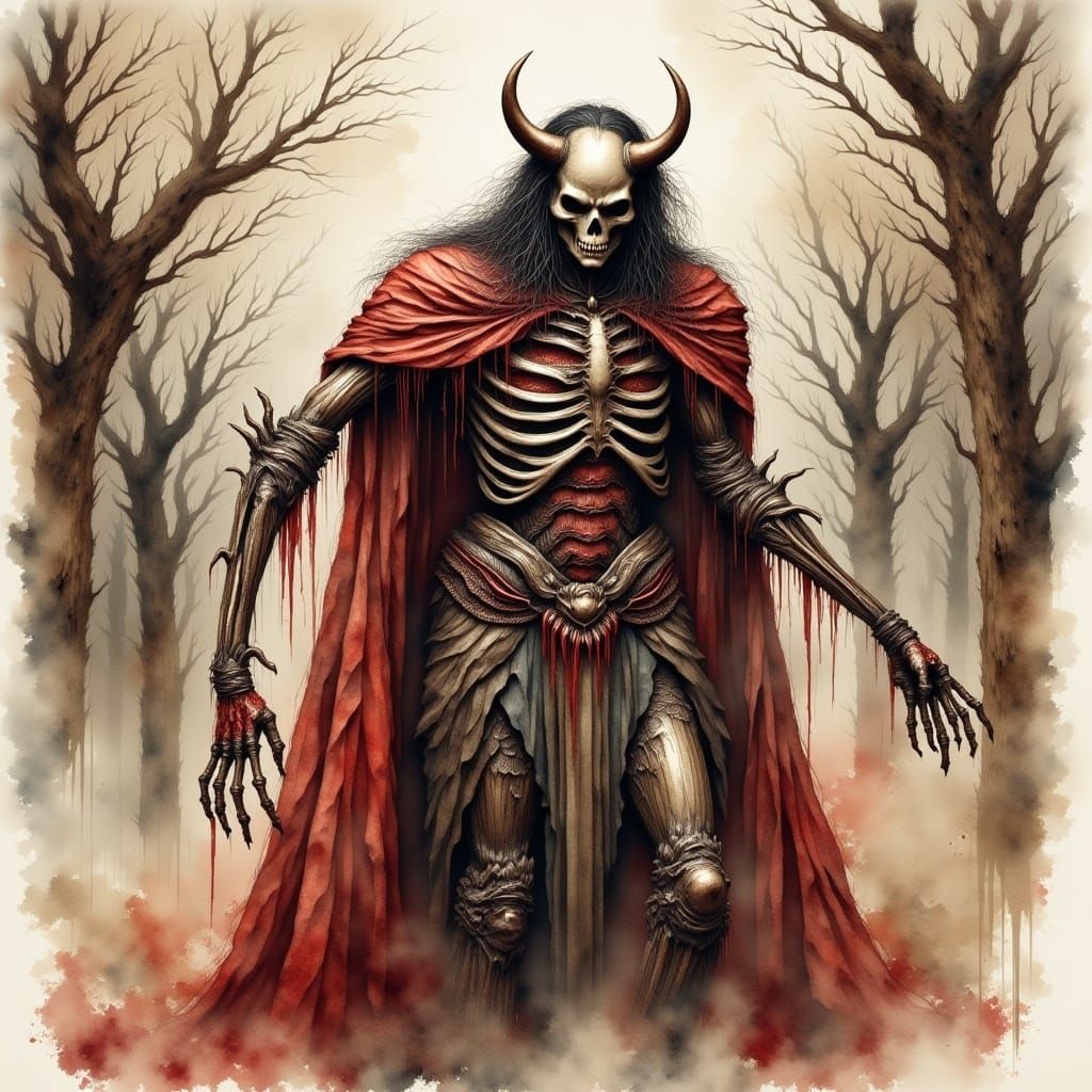 Zombie Revived by Dracula in Antique Watercolor Style