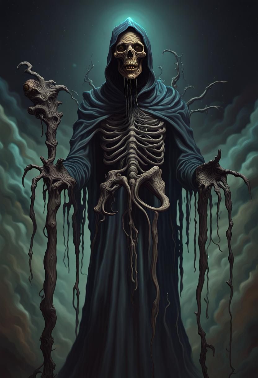 Shadow Reaper in a Surreal Oil Painting