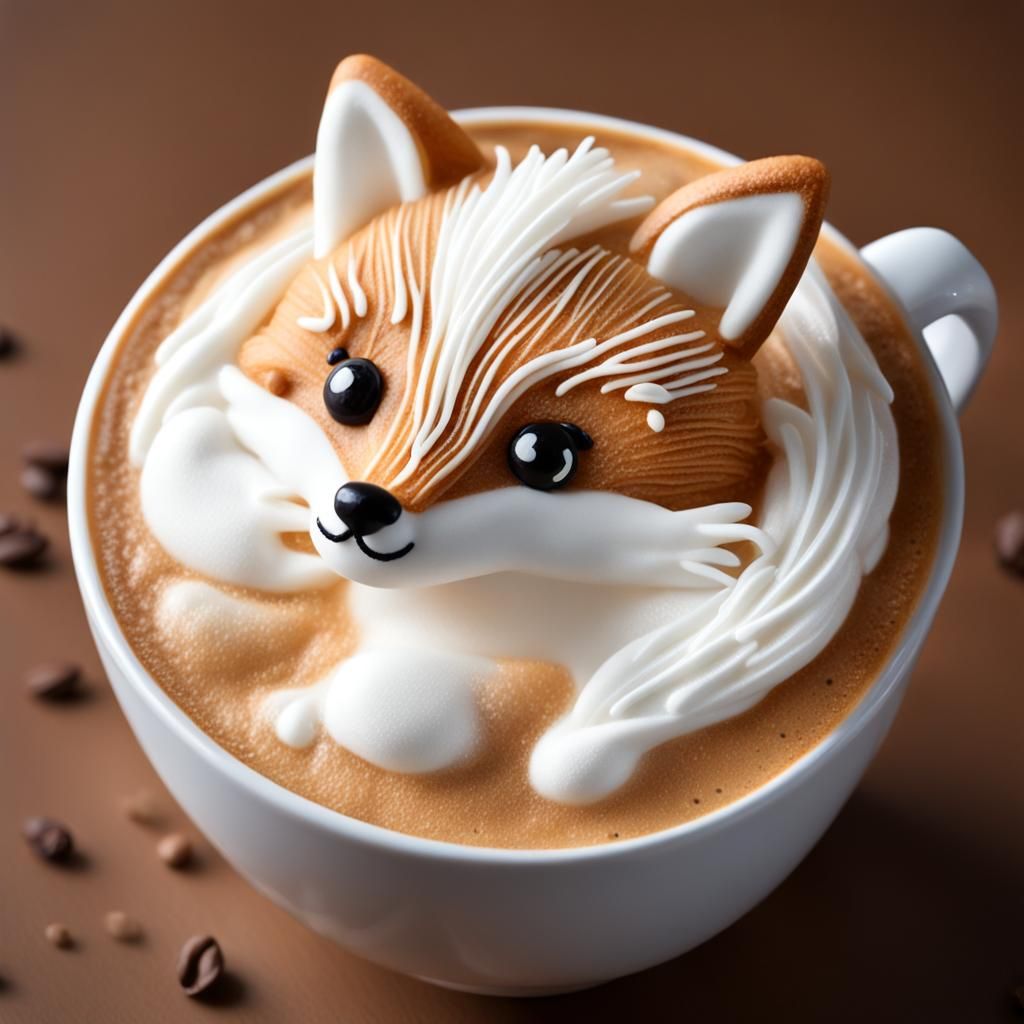 Cappuccino Art: Milk Foam Fox Close-Up