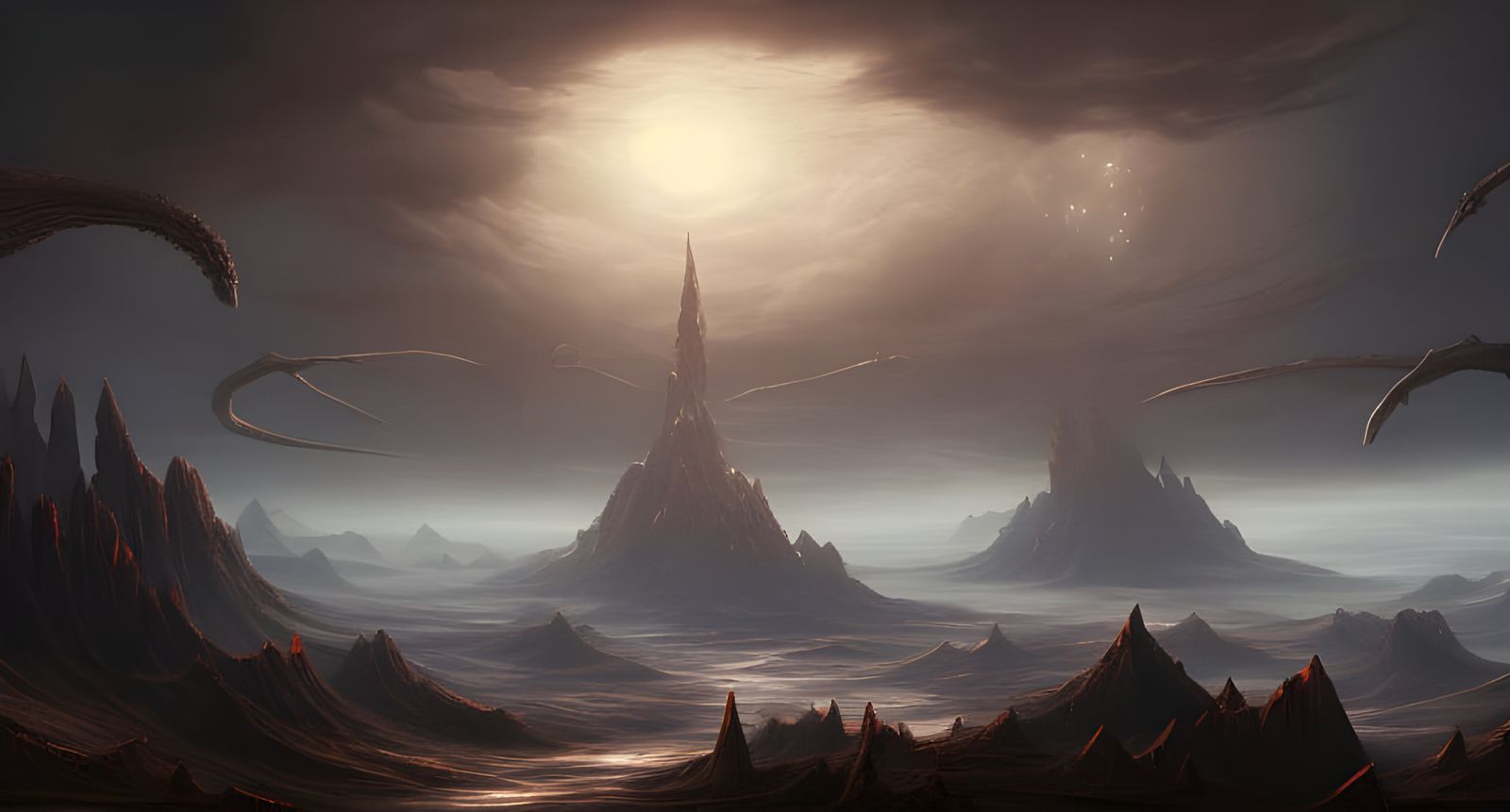 Dark Post-Apocalyptic Landscape Ruined by Elder God