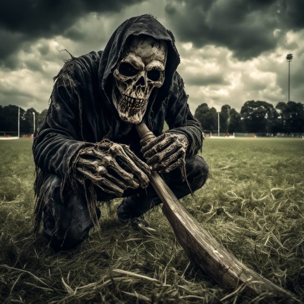 Grim Reaper Plays Cricket in Dark Fantasy Style