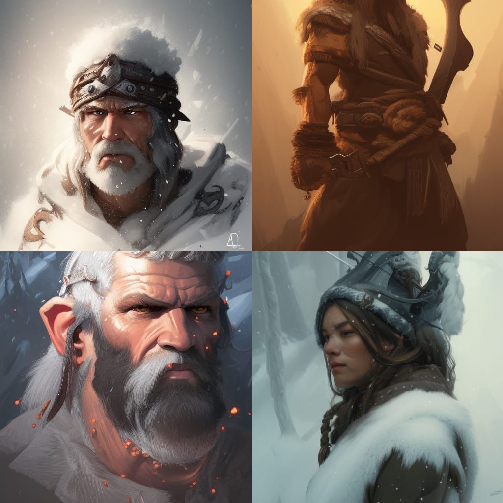 Detailed Portrait of an Old Barbarian in Winter