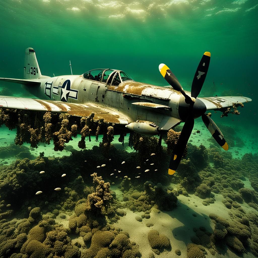 Underwater P-51 Mustang Wreck in Pacific Lagoon