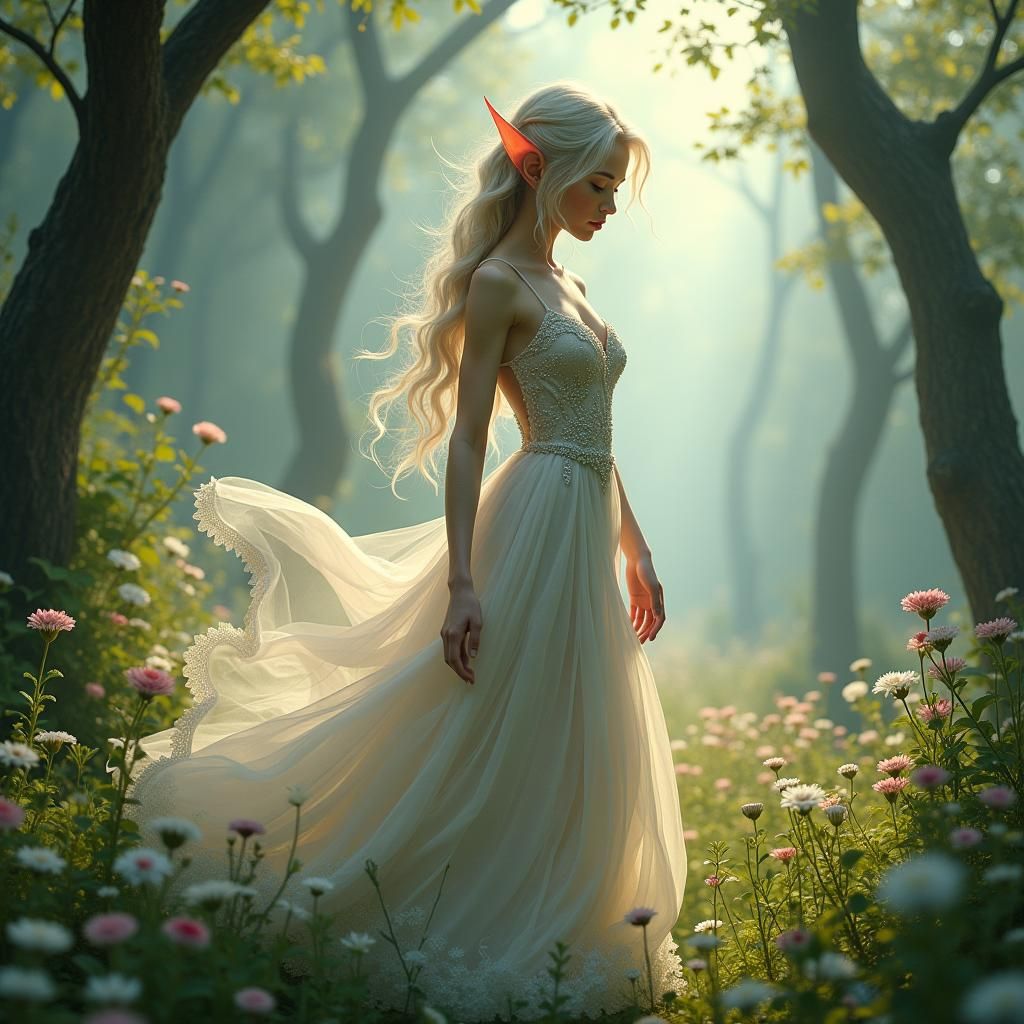 Ethereal Elf in Enchanted Forest, Mystical Art