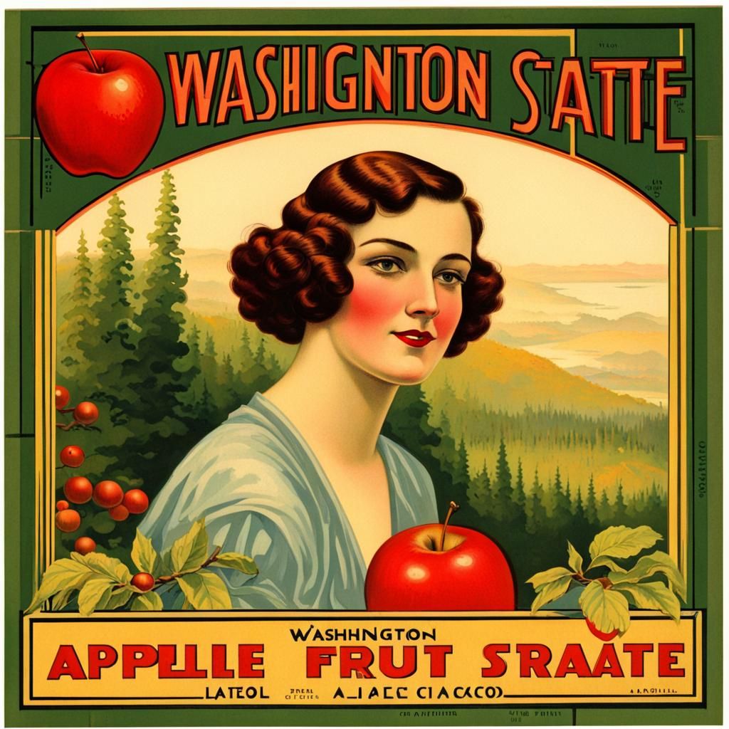 Art Deco Apple Crate Label: Washington State