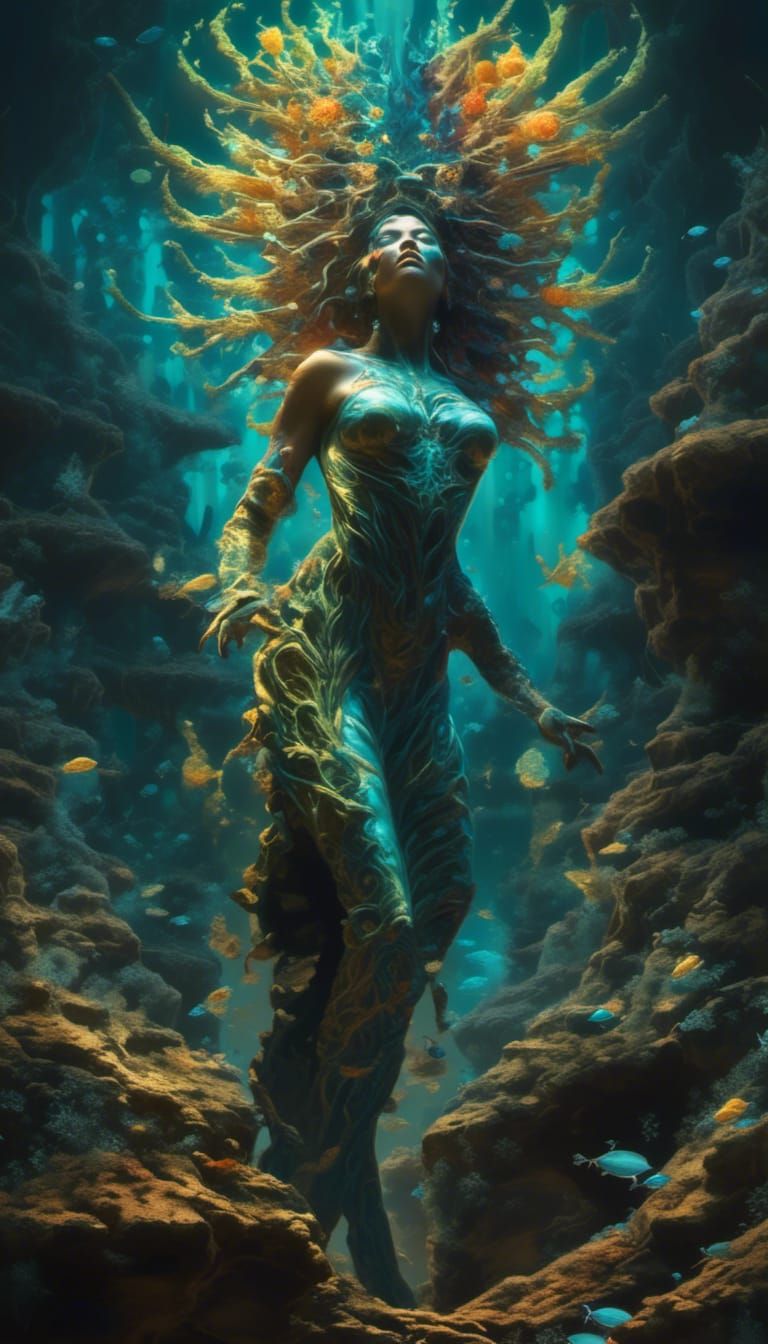 Mystical Bio-Organic Naiad in Hyperdetailed 3D Art