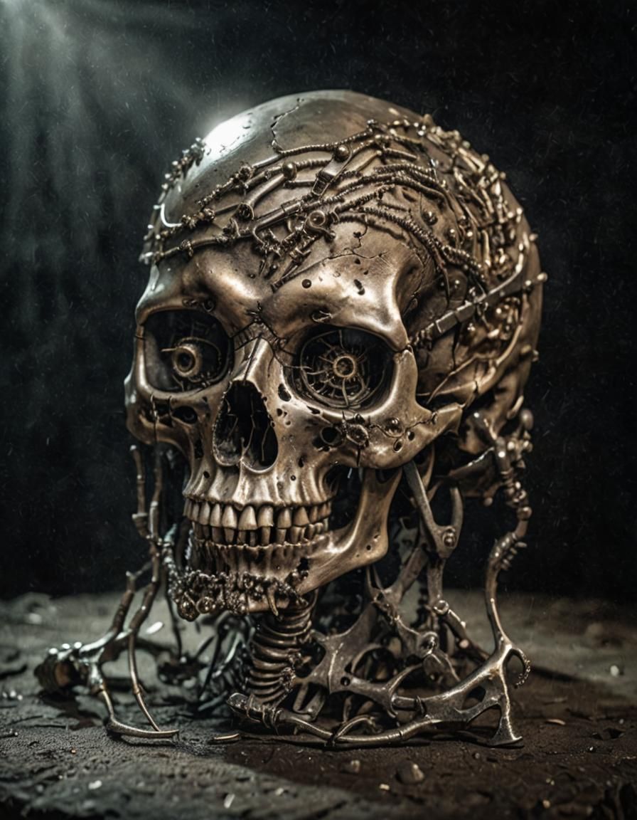 Dark Surrealism: Skull, Hand, and Nailed Eye