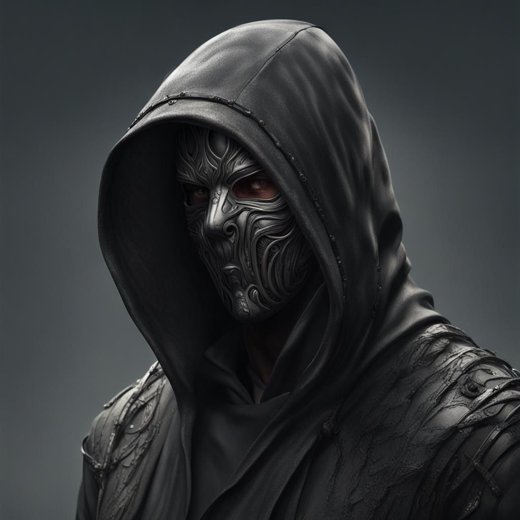 Masked Man with Scars in Sci-Fi Style