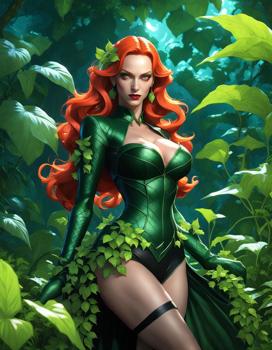 Poison Ivy Pinup in Overgrown Garden: 3D Anime Art