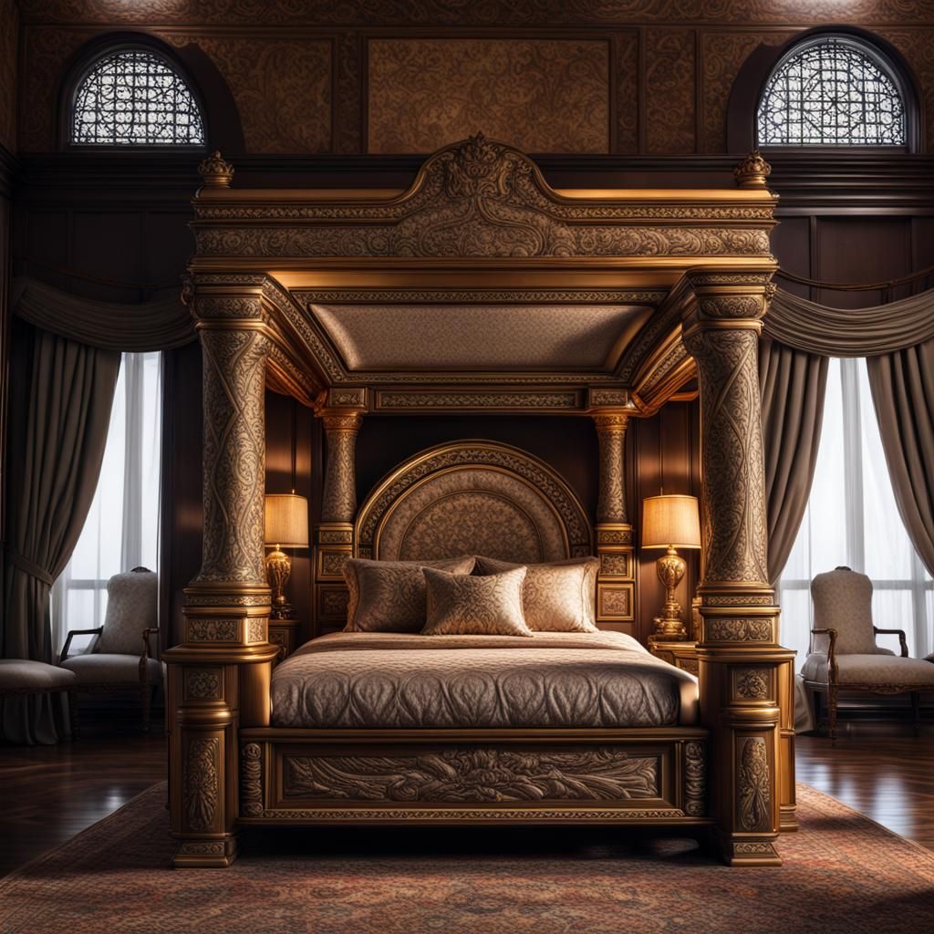 Modern Nefertiti's Luxurious Bed: Hyperrealistic Rendering