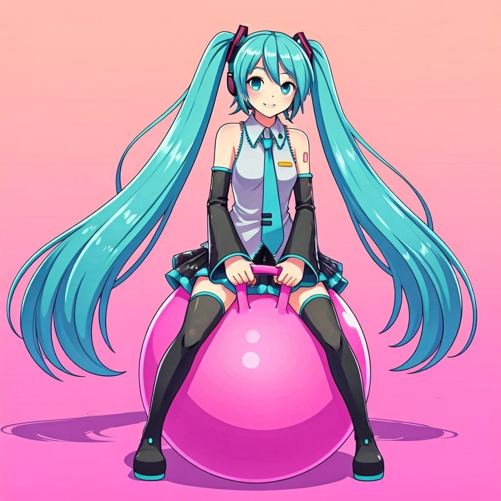 Hatsune Miku Bouncing on Pink Hopper Ball