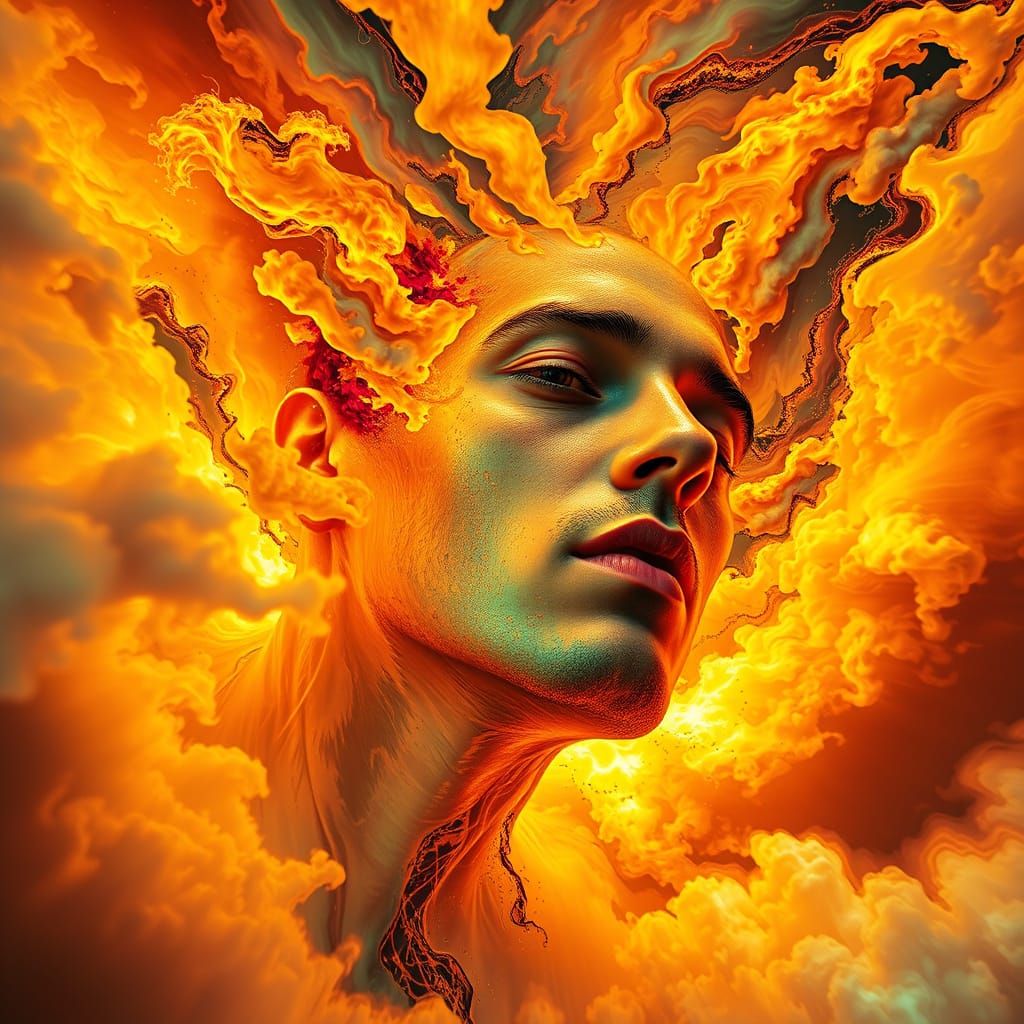 Fragmented Pixelated Portrait Cascading into Nothingness