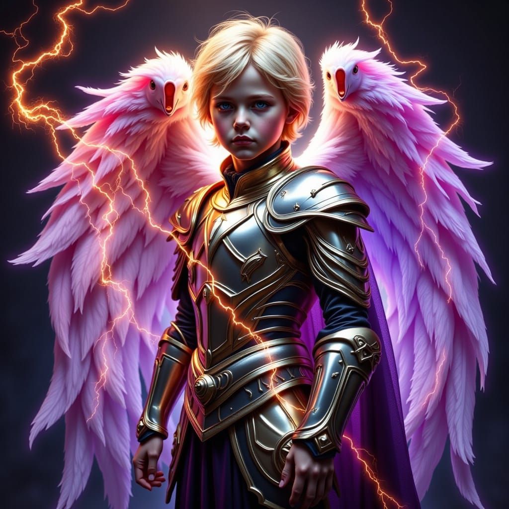 Surreal Dark Fantasy Angel with Majestic Wings and Golden Ar...