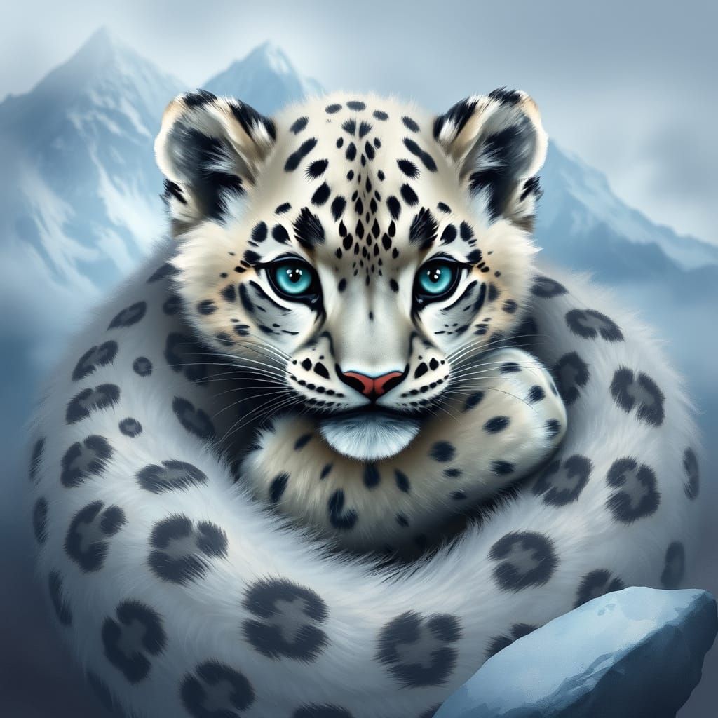 Whimsical Himalayan Baby Snow Leopard