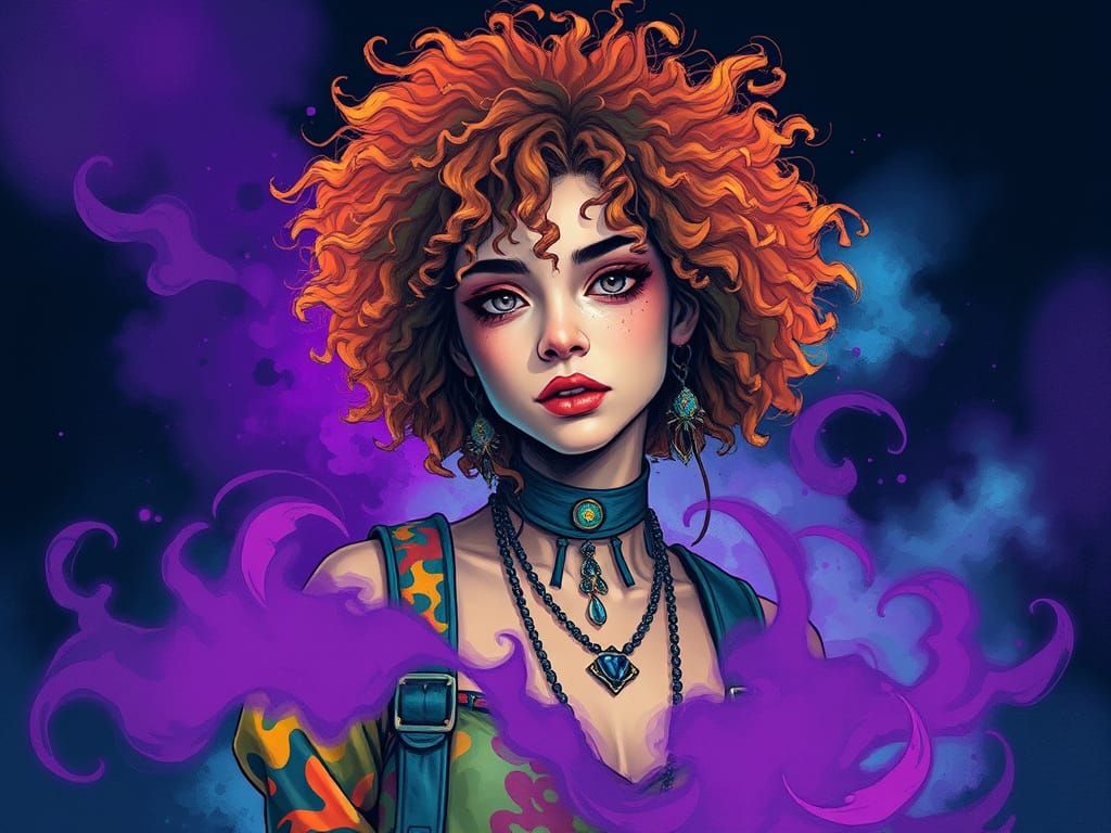 Woman in Swirling Mist: Digital Art Fusion