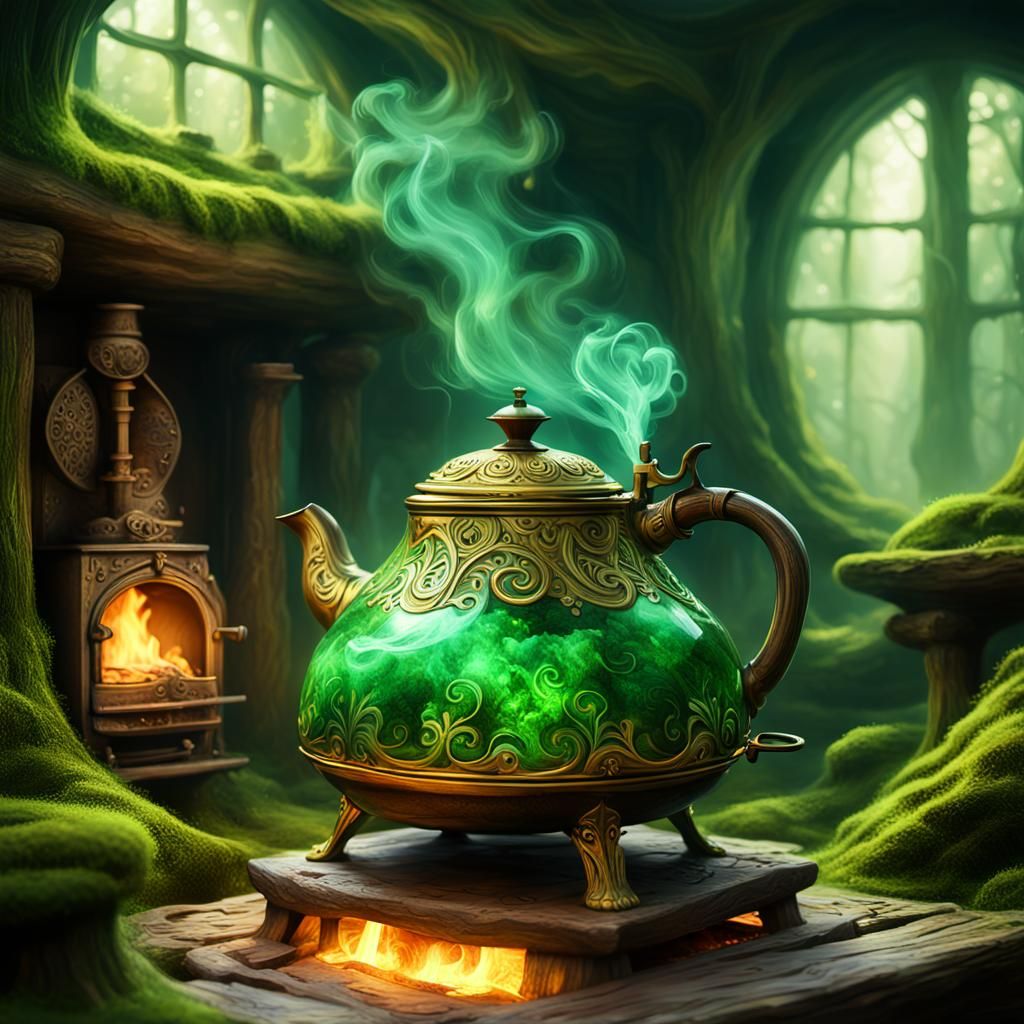 Glowing Kettle Amidst Whispers of Ancient Forest