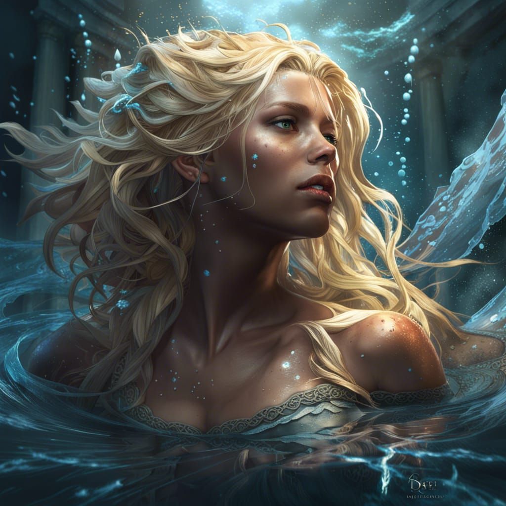 Water Goddess in Dark Fantasy Art Nouveau Style