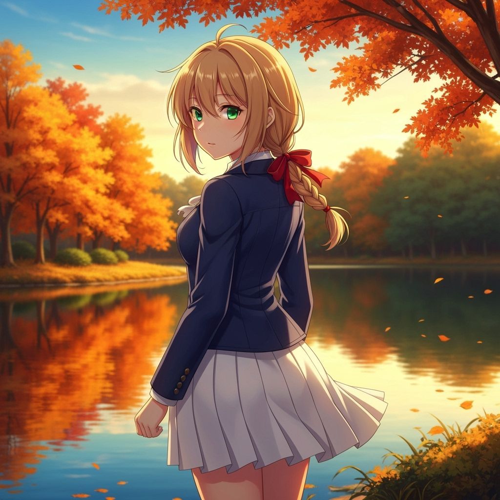 Autumn Serenity: Anime Woman by Golden Lake