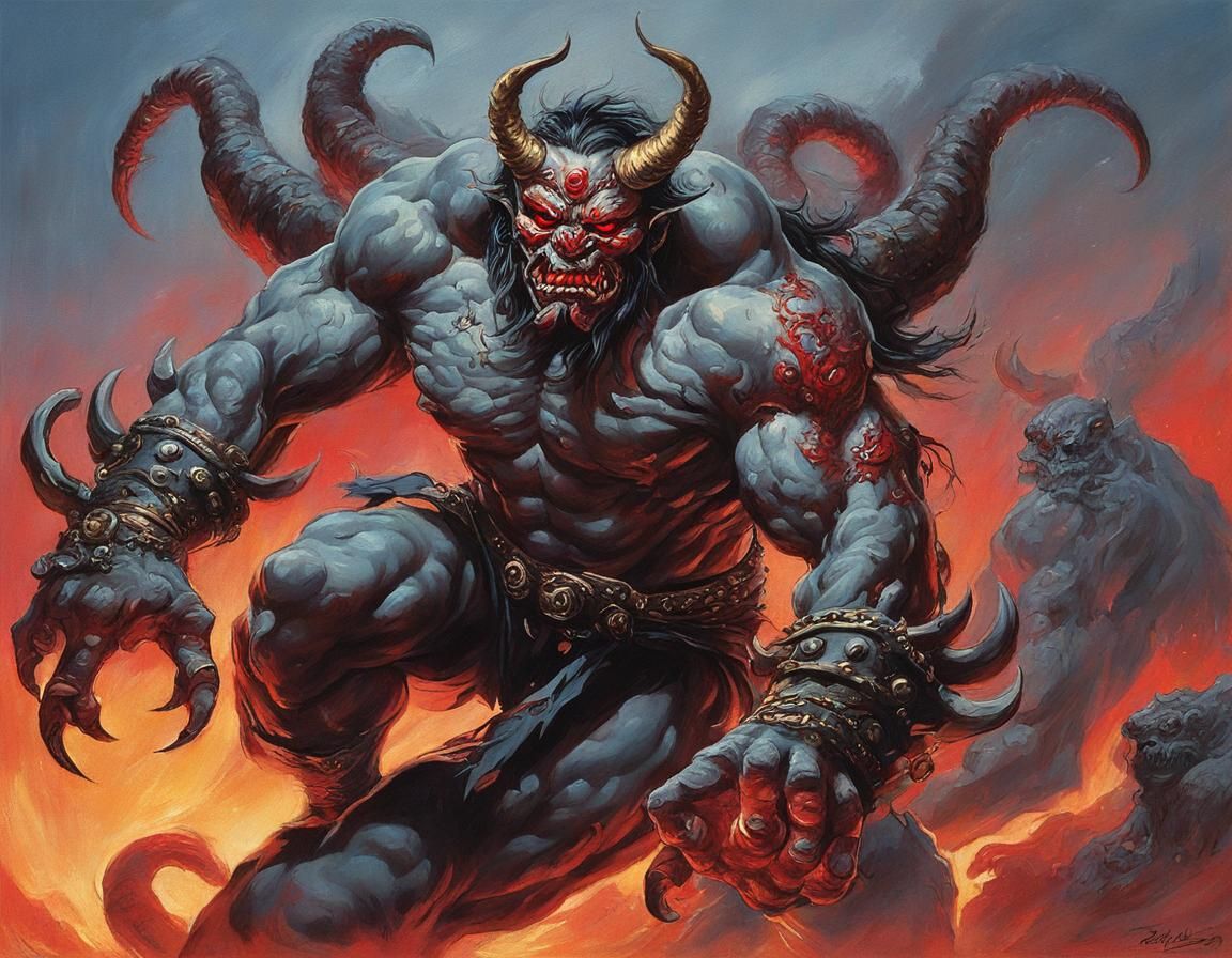Menacing Oni with Red Eyes, Fantasy Art