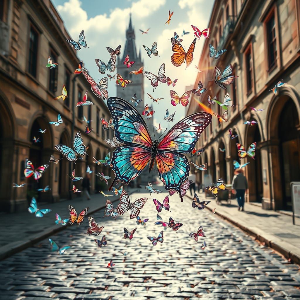 Rainbow City Storm in Glass Butterfly Style