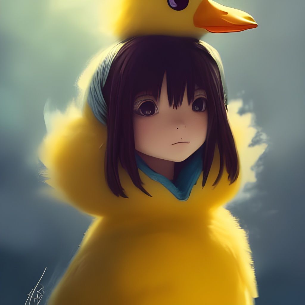 Cute Yellow Duck in Studio Ghibli Anime Style