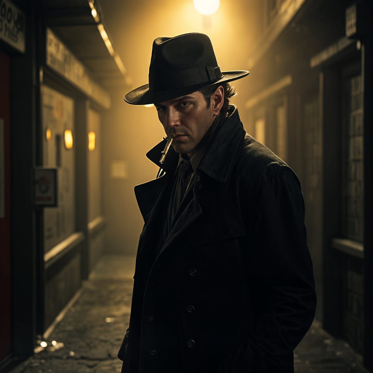 Film Noir Detective in Dark Alley