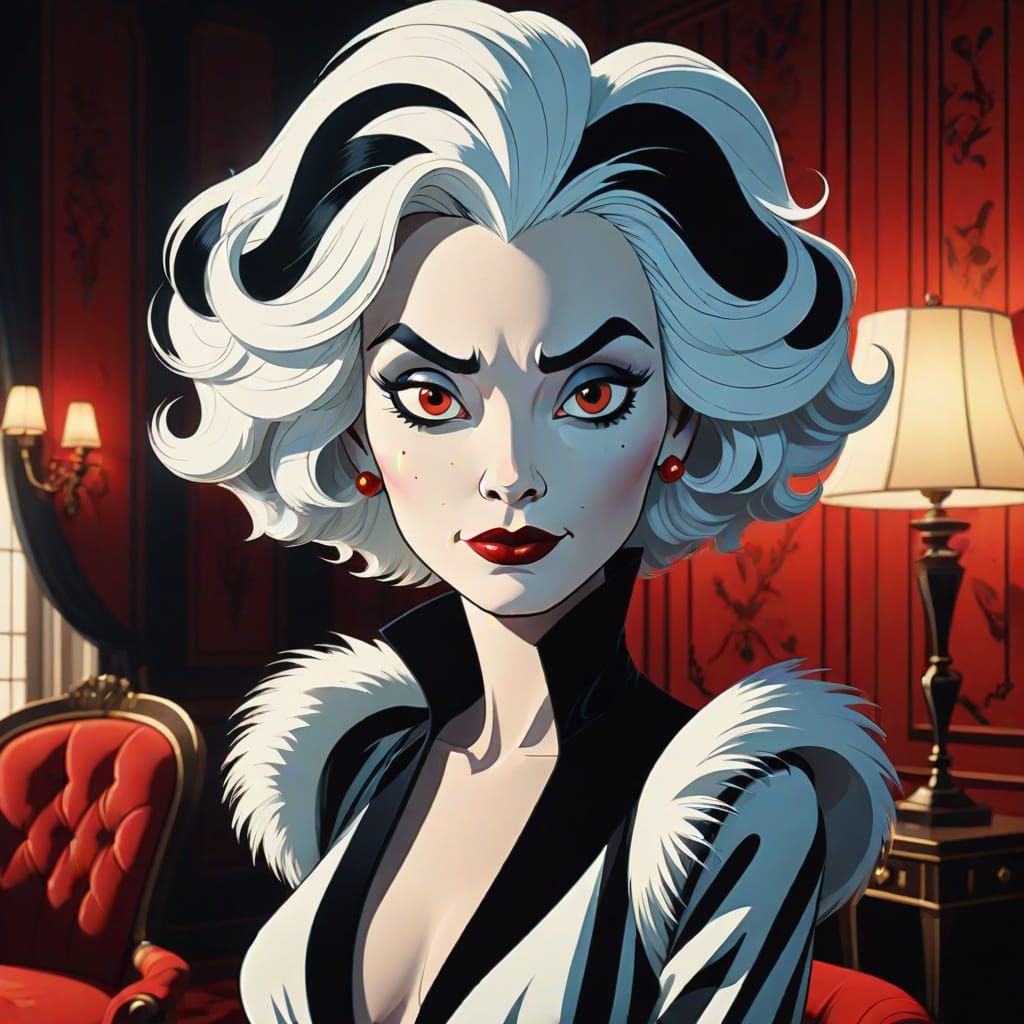 Cruella de Vil in Cartoon Style