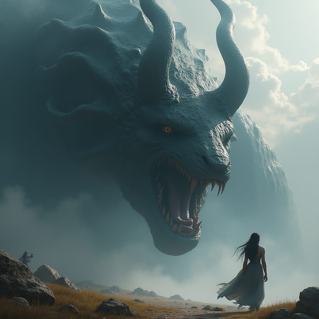 Monochrome Space Spiral with Eyes and Woman Silhouette