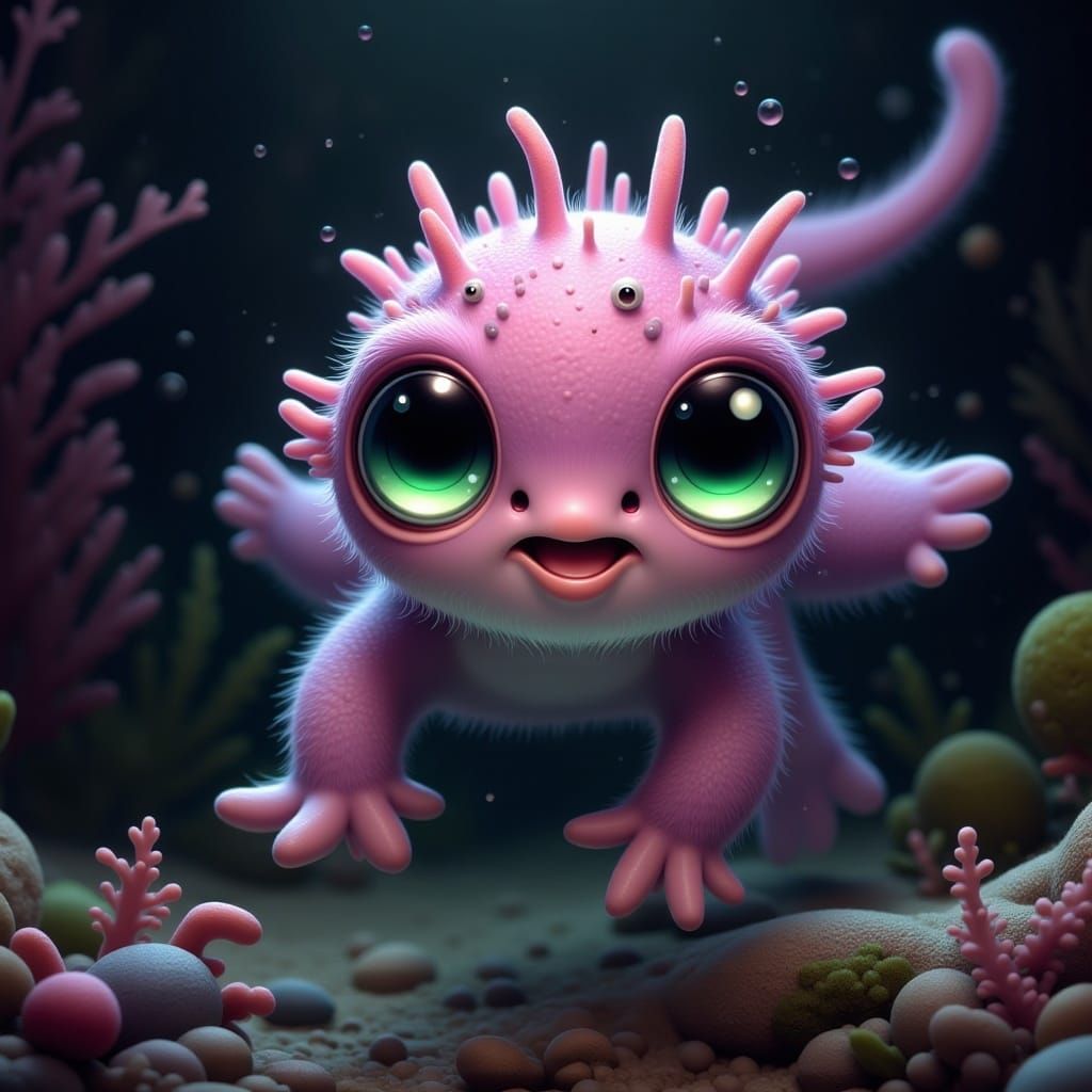 Cute Baby Axolotl-Loch Ness Monster Creature