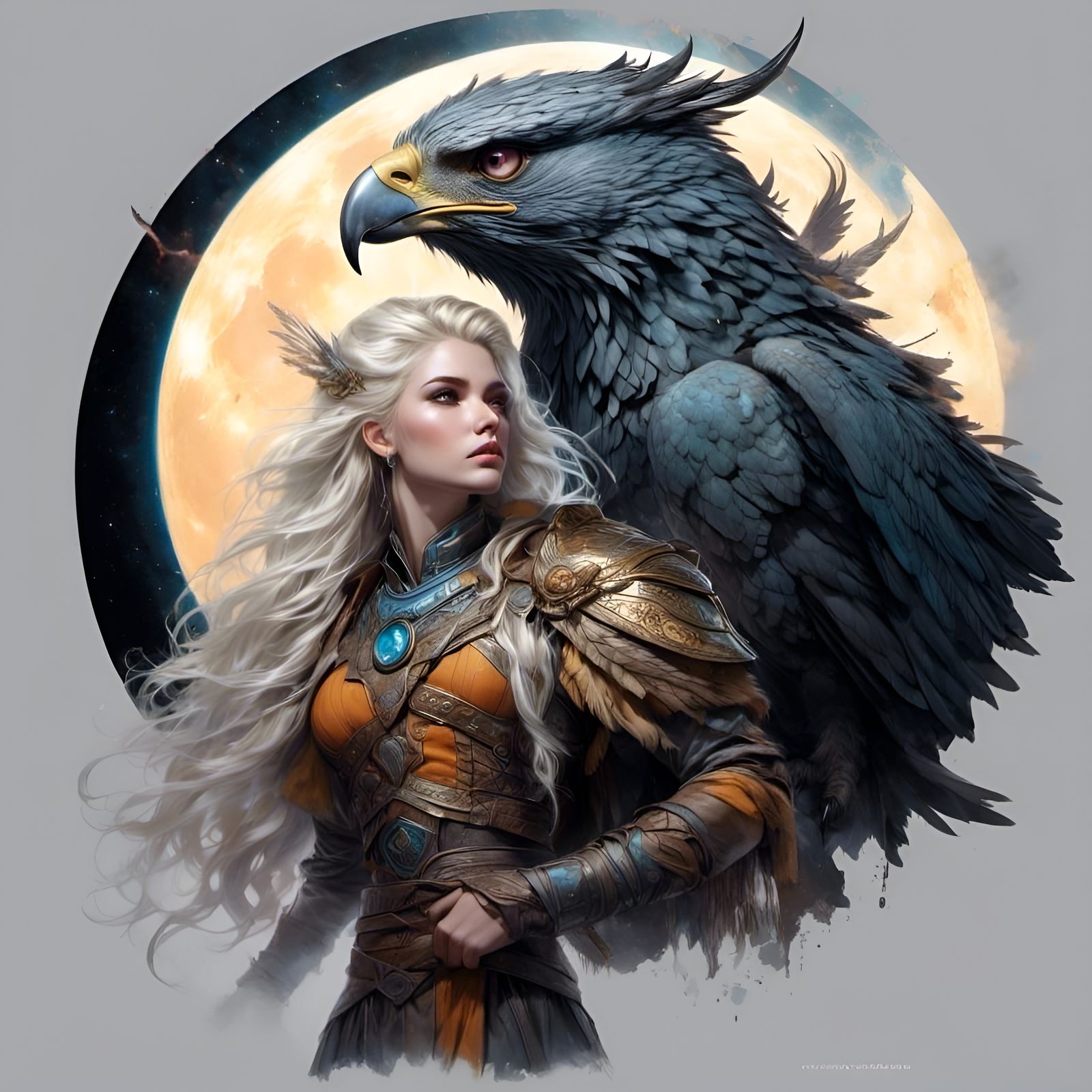 Fantasy Couple Kissing During Eclipse, Digital Art